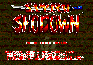 Samurai Shodown title screen for Sega Mega Drive